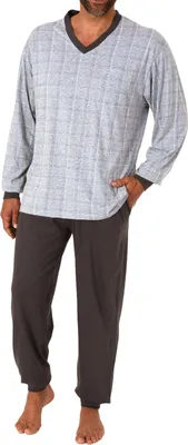 Produktbild von Herren Pyjama Schlafanzug langarm mit Bündchen in eleganter Karo Optik - 212 101 90 409 ; grau-melange , 48