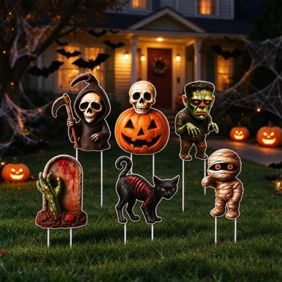 Halloween-Tuindeko Set 6er: Skelette & Gruselmotive