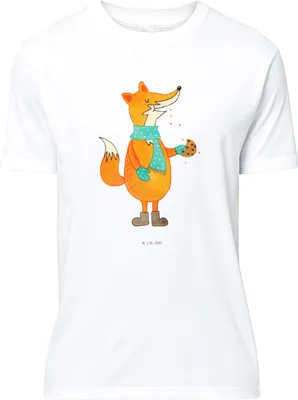 Produktbild von Mr. & Mrs. Panda S T-Shirt Fuchs Keks - Weiß - Geschenk, Winter, Jersey-Shirt, V-Shirt, Frieren, Tshirt, Lustiges, Plätzchen, Weihnachtlich, oberteil, Weihnachtskekse