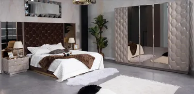 Produktbild von Bett Doppel Betten Nachttisch Kleiderschrank Garnitur Schlafzimmer Möbel 4tlg.