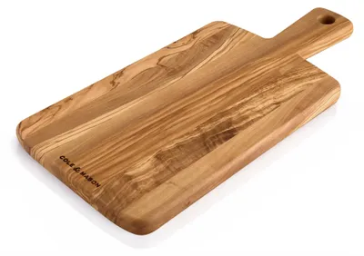 Servierplatte aus Olivenholz mit Griff, 42 x 21 cm