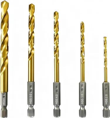 Produktbild von Bohrer-Set HSS Rollgeschmiedet, Titanbeschichtet, 5-teilig 2-6 mm, für Bohrmaschinen