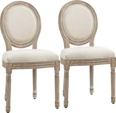 Immagine prodotto di HOMCOM Set 2 Sedie Imbottite da Pranzo, Sedie per Soggiorno Stile Vintage RšŠtro in Legno e Tessuto 49x56x96cm Bianco