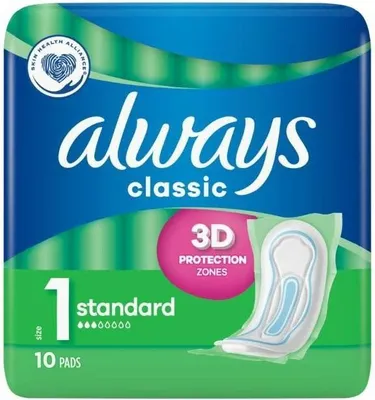 Packaging for Always Classic sanitary pads.