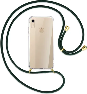 Produktbild von Handykette Backcover-Schutzhülle mit Band (Metall goldfarben) für Honor 8A / Huawei Y6s 2019 - dunkelgrün