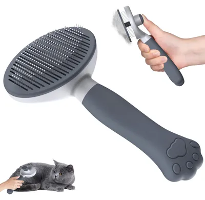 Produktbild von Zivacate Katzenbürste, selbstreinigend, ergonomischer Griff, für kurz- und langhaarige Tiere, dunkelgrau