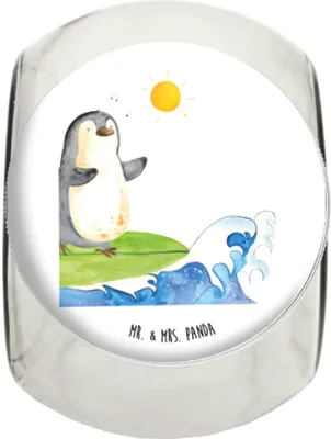 Produktbild von Mr. & Mrs. Panda Kaffeedose Pinguin Surfer L 870ml - Weiß - Geschenk, Portugal, Urlaub, Optimistisch, Vorratsbehälter, Aufbewahrungsdose, Hawaii, Motiviert, keksdose glas
