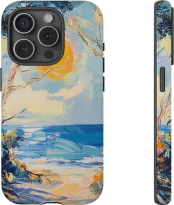 Produktbild von Sonnenbeschienene Küstenlandschaft in Pinselstrichen – Hülle Kompatibel mit iPhone 15 Pro