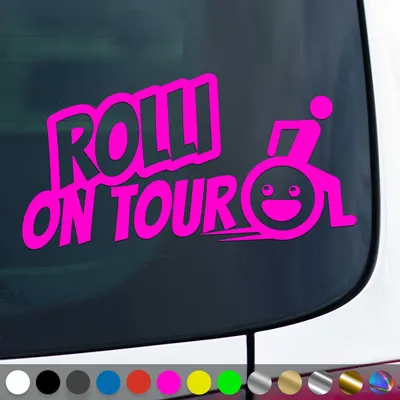 Produktbild von PantherPixel Rollstuhlfahrer Aufkleber Rolli on Tour Handicap Sticker Auto Geschenkidee Farbe Neon-Pink