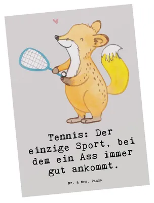 Produktbild von Mr. & Mrs. Panda Postkarte Tennis Ass - Grau Pastell - Geschenk, Grußkarte, Sport, Sportler, Postkarten, Teamsport, Aufschlag, bildkarte, Ansichtskarte, Fotokarte, Humor