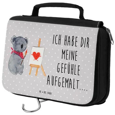 Produktbild von Mr. & Mrs. Panda Waschtasche Koala Künstler - Grau Pastell - Geschenk, Gefühle, Kosmetiktasche, Zeichnen, Kulturtasche, beautycase, Liebesgeschenk, kulturtäschchen, Liebe