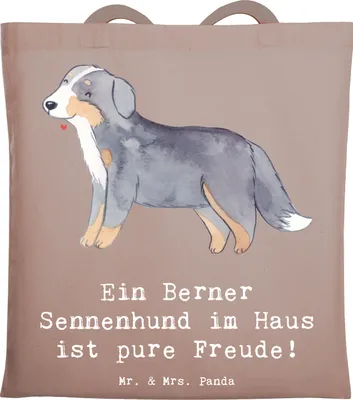 Produktbild von Mr. & Mrs. Panda Tote Bag Berner Sennenhund Freude - Braun Pastell - Geschenk, Tragetasche, freundlicher Hund, Familienhund, Hunderassen, treuer Begleiter, Hunderasse