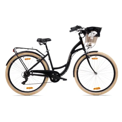 Produktbild von Goetze Mood 28 Zoll City Bike, 18 Zoll ALU Tiefeinsteigerrahmen, 7-Gang Shimano, V-Bremse, LED-Beleuchtung, Komfortsattel, Rattankorb