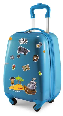 Obrázek produktu pro HAUPTSTADTKOFFER  For Kids –  dětský kufr, dětské zavazadlo s pevnou skořápkou, příruční zavazadlo s pirátskými nálepkami, vánoční dárky pro chlapce, 24 l, azurově modrá