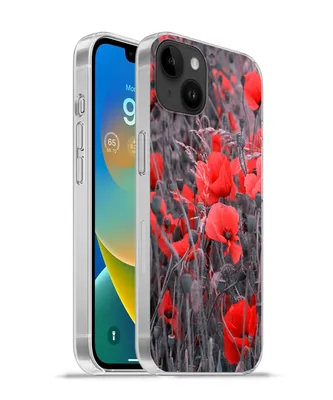 Produktbild von MuchoWow® Handyhülle Schutzhülle Hülle für Apple iPhone 14 Plus - Soft case Rote Mohnblumen in einem Schwarz-Weiß-Bild Silikon Softcase Handy Hülle - Abbildung