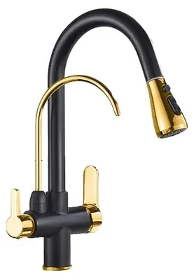 Produktbild von Wasserhahn, Ausziehbare Sprühdüse, Doppelgriff, Schwarz mit Gold