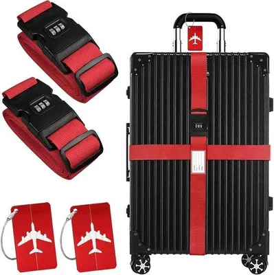 Produktbild von Reisbagage Riemen Set - 2 Teilen | Persönliches Gepäcketikett für Reisen - Koffer 77 cm