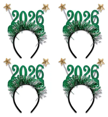 Produktbild von 4er-Set Haarbänder mit Schneeflocken-Dekor, funkelnder Zahl 2026, Haarreifen, Brillen, festliches Weihnachts-Party-Accessoire