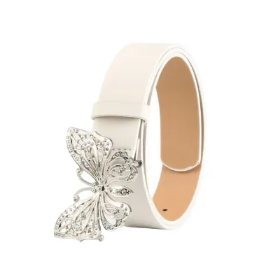 Produktbild von Gürtel mit Strass-Schmetterlingsdekor, verstellbare Länge, mehrere Löcher, Design, einfarbiger Gürtel für Damen, Kostümzubehör