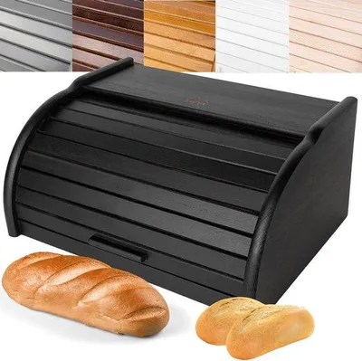 Produktbild von Famanu Brotdose Schwarz - 38 x 285 x 175 cm - Natürliches Buchenholz - Rolldeckel
