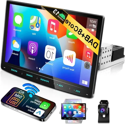 Image de Autoradio Android 13, format 1DIN – Lecteur multimédia – Système de navigation – Écran HD de 10,1 pouces – CarPlay sans fil
