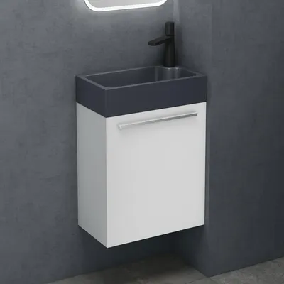 Produktbild von doporro Badmöbel-Set Waschtisch mit Unterschrank in matt Weiß Waschbeckenunterschrank Gäste WC 46x26x63cm mit matt Anthrazit Waschbecken Pisa
