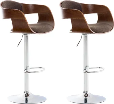 Produktbild von 2er Set Barhocker NADAN - Stoff Walnuss/braun 50x48x88 cm | Barstuhl Höhenverstellbar Mit Lehne Drehbar Tresenhocker Tresenstuhl Kneipenhocker