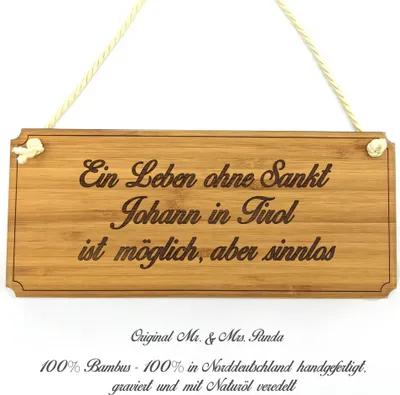 Produktbild von Mr. & Mrs. Panda Infotafel Sankt Johann in Tirol - Geschenk, Schild, Firmenschild, Hinweisschild, Türschild, Eingangsschild, Wegweiser, Landhaus, Shabby, Graviert