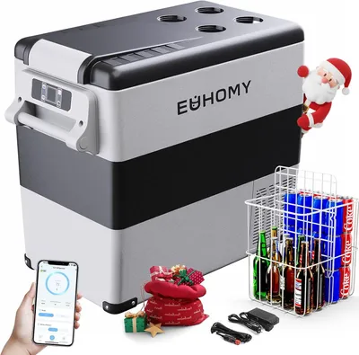 Obrázok produktu pre Kompresorová chladnička, 55 litrov, s kompresorom na 12/24 V DC a 240 V AC, prenosná chladnička, mraznička, chladiaci box, vhodná do auta, karavanu, na kemping, na cestovanie, na rybolov