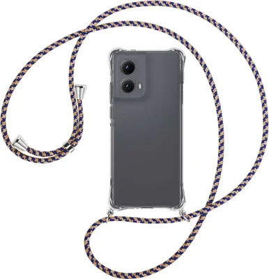 Produktbild von Handykette Backcover-Schutzhülle mit Band (Metall silberfarben) für Motorola Moto Edge 5G (2024) - blau+beige