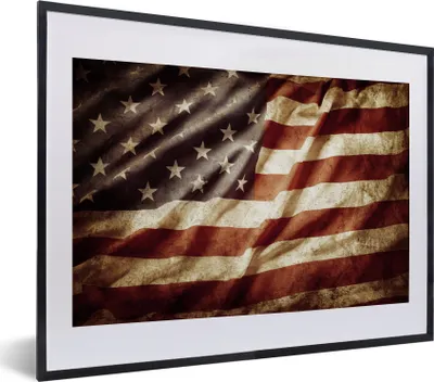 Produktbild von MuchoWow® MuchoWow® Gerahmtes Poster Flagge - Vintage - Licht - Amerika 40x30 cm - Poster mit zchwarzem Bilderrahmen - Bilderrahmen - Poster im Rahmen