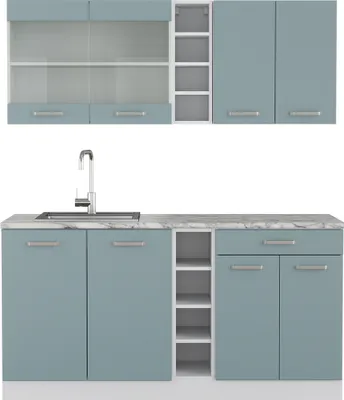 Produktbild von Singleküche Vicco R-Line Blau-Grau/Weiß 160 cm ohne Arbeitsplatte, Model 41006
