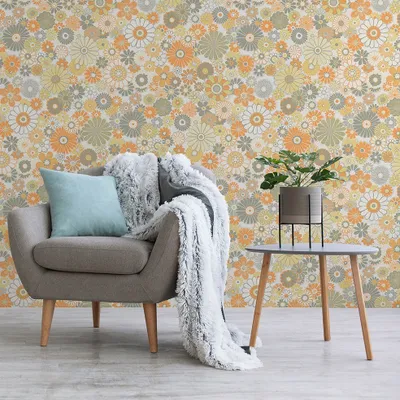 Produktbild von Tapete Lenni Blumen M1-No.10925 Vlies Orange Grün Tadessi 8.50 m x 0.53 m