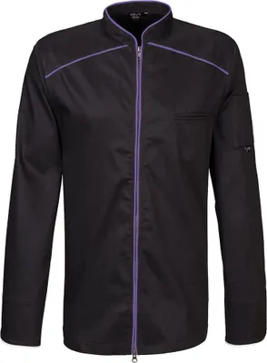 Produktbild von Kochjacke langarm, 2-wege RV, Fb. schwarz, Paspel purple, Gr. 4XL : 4XL : 65% Polyester 35%Baumwolle 220 g/m² : purple