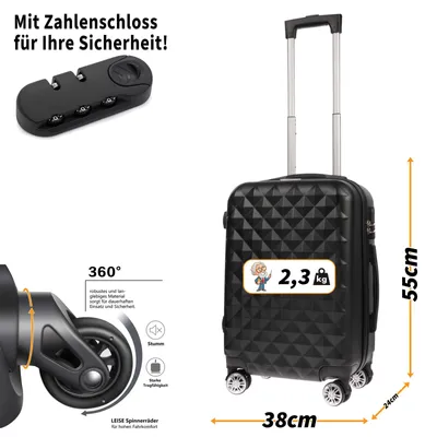 Produktbild von Koffer Handgepäck Trolley Handgepäckkoffer Reiskoffer Hartschale Bordgepäck Koffer Schwarz