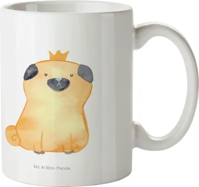Produktbild von Mr. & Mrs. Panda Kaffeetasse Mops Krone - Weiß - Geschenk, Kaffeebecher, Lustig, Hund, Becher, Königlich, König, Trinkbecher, Sprüche, Teetasse, Tasse, mit Motiv