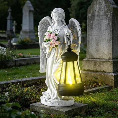 Produktbild von Grabschmuck, Engel für Grab, Grabengel, Solarleuchte, Solarlampe, Grablicht, Frostsichere Grabschmuck Wetterfest Wasserdicht, Friedhof Dekoration