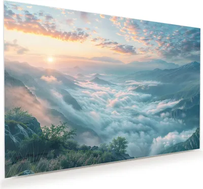 Produktbild von Glasbild 75x50cm in XXL für Wohnzimmer, Schlafzimmer Motiv Morgennebel in Bergen