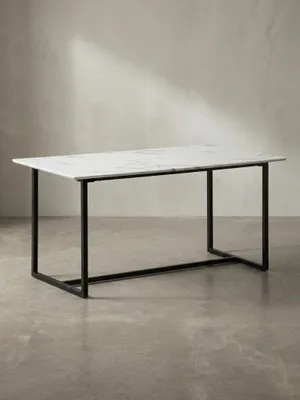 Produktbild von Esszimmertisch 160x80x76 cm Küchentisch Weiß in Marmor-Optik Modern, Esstisch Groß, Speisetisch Rechteckig, Tisch Esszimmer mit Metallbeinen