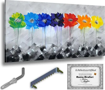 Produktbild von Monica Mirafiori I 100% HANDGEMALT I Gemälde "Bunte Mohnblumen" 120x60cm | Gemälde Handgemalt | Acrylgemälde | Sehr Großes Acrylbild I Moderne Kunst I Kunstbilder