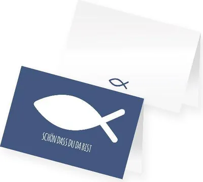 Produktbild von itenga 24x Tischkarte Fisch blau Kommunion Taufe Konfirmation