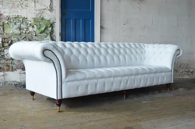 Productafbeelding van Klassische Chesterfield Couch 4 Sitzer Sofa Couch Samt Leder Design big weiss