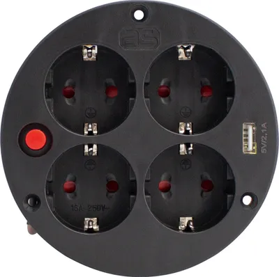 Produktbild von as-Schwabe 4-fach Steckdoseneinsatz mit Thermoschutzschalter + USB 230V 16A IP20