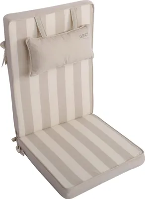Produktbild von LILENO HOME Gartenstuhl Auflagen mit Kopfkissen [1er Set - Hochlehner] in Blockstreifen Beige - Sitzauflagen für Gartenmöbel - Stuhlkissen für Gartenstühle und Klappstühle DUB