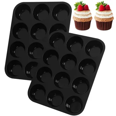 Produktbild von Muffin Backform Silikon 2er Set 12 Mulden Temperaturbeständig -40°C bis 230°C Schwarz