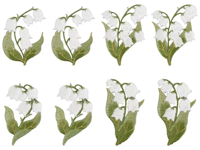 8 Aufbügel-Blumenapplikationen, Maiglöckchen, 4 Motive