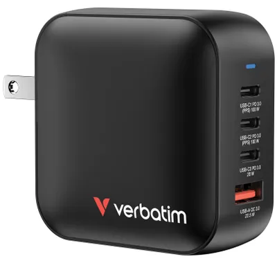 Produktbild von Verbatim Mini GaN Charger 100W 3xUSB-C PD, 1xUSB-A QC 3.0 32231