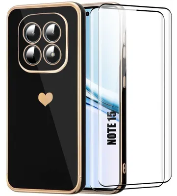 Image de Coque + 2 Verres Trempés pour Xiaomi Redmi Note 15 5G/4G, Silicone Motif Cœur Antichoc - Noir