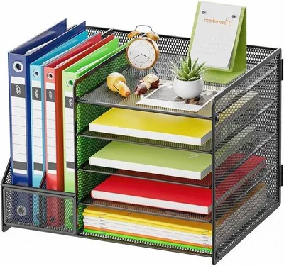 Obrázok produktu pre Organizér na stôl s držiakom na zložky a 5 priehradkami – priestorovo úsporné kancelárske potreby pre domácnosť a kanceláriu