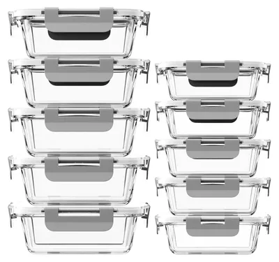 Glasbehälter-Set, 10 Stück, 5x1040 ml + 5x370 ml